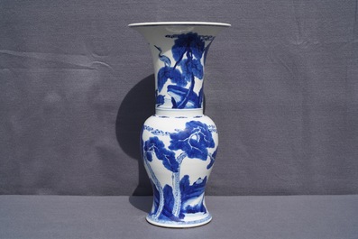 A Chinese blue and white 'deer and crane' yenyen vase, Kangxi